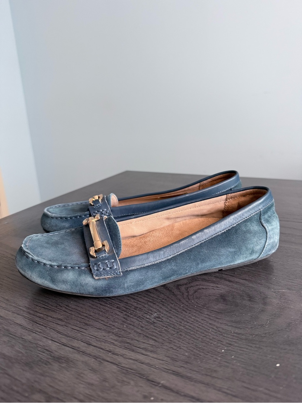 Vionic Kenyon Women’s Blue Suede Horsebit Loafers Size 9.5
